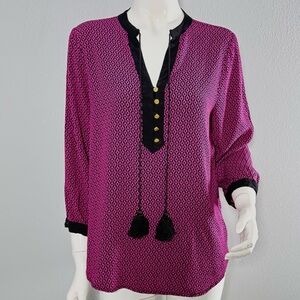 Michael Kors Fuchsia and Black Geometric Print Blouse. Size Medium